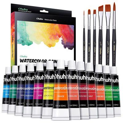 Ohuhu Watercolor Paint Tubes Watercolor Tubes 24 Color Watercolor Paints Watercolor Painting with 6 Brushes Watercolor Paint set for Landscape Portrait on Canvas 24 Color x 12ml