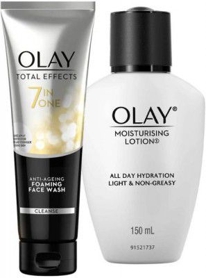 OLAY Moisturising Lotion with Coconut, Caster Seed Oil, Glycerin (150ml) & Total Effects 7 in 1 Exfoliating Cleanser (100gm)  (2 Items in the set)