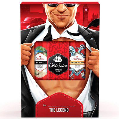 Old Spice The Mantastic Gift Pack Contains After Shave Lotion, 50ml Nomad and Krakengard 0% Gas Deodorants for Men, 140ml each (Pack of 3)