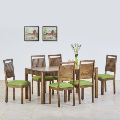 Olivia Dark Honey Mango Wood 6 Seater Dining Table Set 