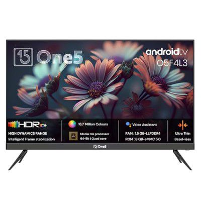 One5 109 cm (43 inches) Ultra-Thin Frameless HD Ready Smart Android LED TV O5F4L3 (Black) (2024 Model) | with Voice Assistant