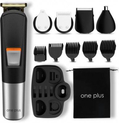 OnePlus OP 27 Cordless Professional 5 in 1 Grooming Kit Titanium coated blade Trimmer 120 min Runtime 7 Length Settings  (Black)