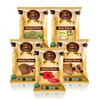 Online Quality Store Amla Reetha Shikakai Bhringraj and Hibiscus Powder  (Pack of 5 ,50g each ,Total 250g Pack)