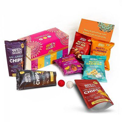 Open Secret Bhaidooj Gift Hamper with Chocolate Cookies | 9 Items Gift Combo - Premium Dry Fruit and Nuts Healthy Snacks | Assorted Chocolate Cookies Biscuits, Nuts Combo - Cashew Almond, Unjunked Chi