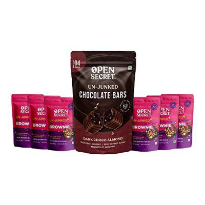 Open Secret Chocolate Almond Brownie (Pack 6), Dark Choclate (Pack 4) | Chocolate Gifts Hamper Pack| Zero Refined Sugar No Maida Guilt