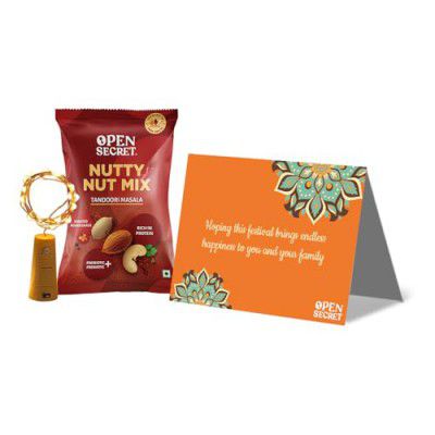 Open Secret Festive Gift Hamper with Mix Nuts and Dry Fruits | 3 Item Gift Combo - Suitable for all occasions | Flavoured Nuts & Trail Mix | Gift Hamper For Diwali | Corporate Diwali Gift with Card an