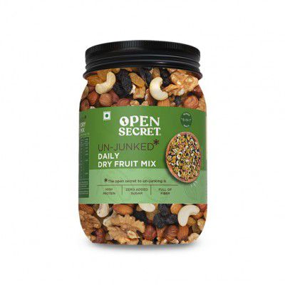 Open Secret Premium Daily Dry Fruit Mix | 6 in 1 Mixture | Mixed Nuts Dry Fruits | Cashews | Almonds | Pista | Walnut | Green & Black Raisins | Reusable Jar (1000g)