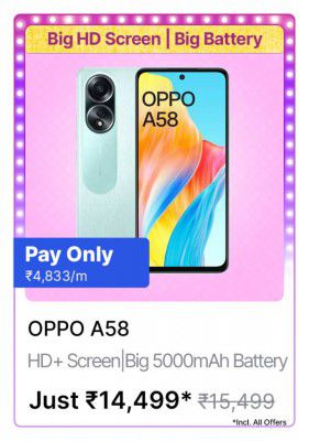 OPPO A58 @ ₹14,499/- During Big Billion Days Sale