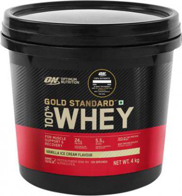 Optimum Nutrition (ON) Gold Standard 100% Protein Powder - Primary Source Isolate Whey Protein  (4 kg, Vanilla Ice Cream)