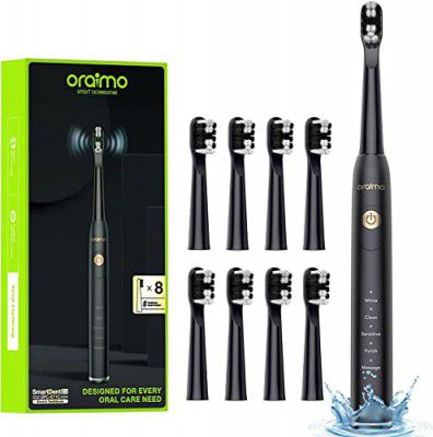 Oraimo Electric Toothbrush for Adults-oraimo Rechargeable Power Toothbrush with 8 Dupont Brush Heads, Sonic Toothbrush Holder,5 Optional Modes, 2 Minute Smart Timer, 3 Hr Fast Charge for 60 Days, Blac