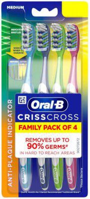 Oral-B Criss Cross - Family pack of 4 toothbrushes Medium Toothbrush  (4 Toothbrushes)