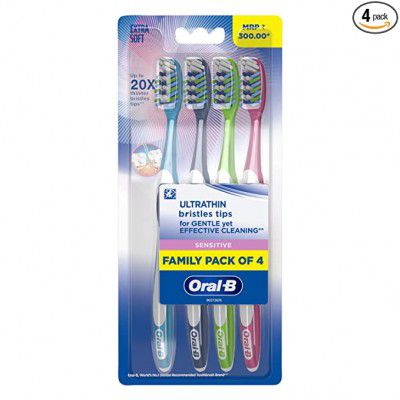 Oral B Sensitive & Gums Extra Softs Manual Toothbrush For Adults, Multicolor (Buy 2 Get 2 Free)