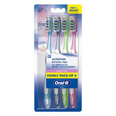 Oral-B Sensitive Ultrathin Manual Toothbrush for Adults – Extra Soft (Multicolour, Pack of 4)