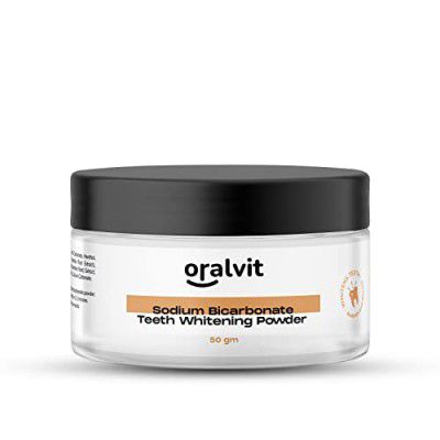 Oralvit Sodium Bicarbonate Teeth Whitening Powder with Baking Soda, Peppermint Oil | For Teeth Whitening - Enamel safe & Fresh Breath| Suitable for all Teeth types – 50gm