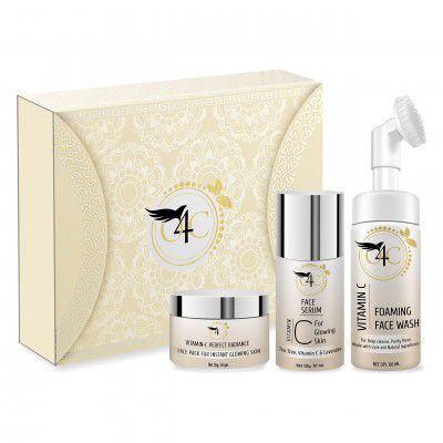 Organic 4 Care vitamin c skin care facial kit consists of vitamin c face wash, vitamin c serum & detan face pack for glowing skin-150 ml, 50 ml, 50 gm each