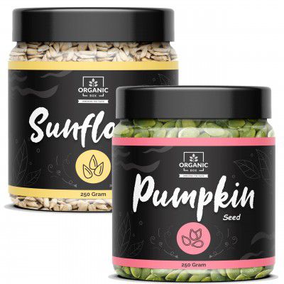 Organic Box Raw Pumpkin Seeds - 250g and Sunflower Seeds - 250g for Eating, Immunity Combo, Protein and Fiber Rich Superfood. Healthy Seeds, Pack of 2, (JAR Pack)