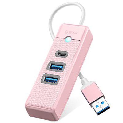 ORICO USB C Hub 3 Ports USB 3.1 Type C to USB 3.0 Hub Adapter with 2 USB A, 1 Type C for Laptop, Mobile Phone, Tablet with 0.5ft Cable, Compatible with Mac OS 10.X and Above, Linux, Android-Pink