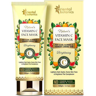 oriental botanics Natures Vitamin C Brightening Face Mask with Kakadu Plum for Bright Glowing and Younger Looking Skin No Parabens Silicone Mineral Oils White Orange 100 g