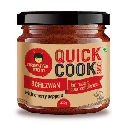 Oriental Mom presents the flavour family SCHEZWAN sauce with cherry peppers | 100% hand made with premium ingredients | Cook with ease, dip, or just lick it | No artificial flavour/colour | 320 gm