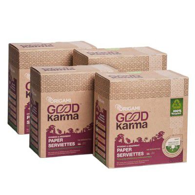 Origami Good Karma 1 Ply Unbleached Sustainable Tissue Paper Napkins - Pack of 4 (100 Pulls Per Pack, 400 Sheets)