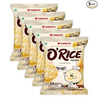 ORION ORice Cracker - Premium Baked Korean Snack, 5 x 14 piece pack (70 crackers)| Healthy snack