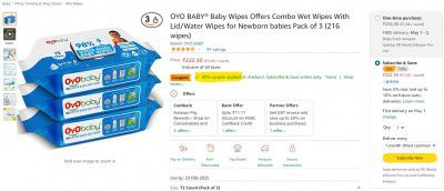 OYO BABY® Baby Wipes Offers Combo Wet Wipes With Lid/Water Wipes for Newborn babies Pack of 3 (216 wipes)