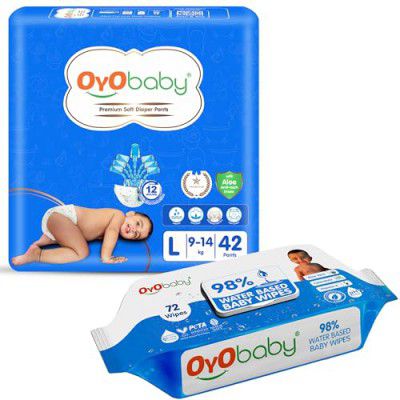 OYO BABY Diapers | Long Lasting Dry Night & Comfortable Sleep Style Diaper Pants, Size 9-14 kg baby 42 Count (Pack of 1)