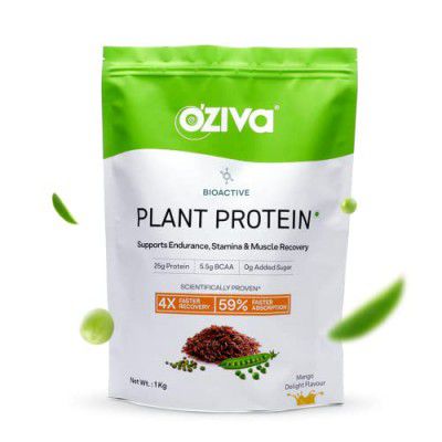 OZiva Organic Plant Protein for Everyday Fitness | 25g Protein - Pea Isolate || Complete Plant Protein Powder | No Added Sugar, Certified Clean & Vegan (Mango, 1kg)