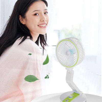 Ozoy Powerful Rechargeable Table Fan with LED Light for Home, Office Desk, High Speed, Table Fan For Kitchen (GREEN)