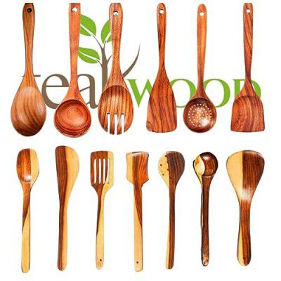 Pack of 13 Wooden Spatula Set,Non Stick,Natural and Non Toxic(TEAKMANGO Wood)