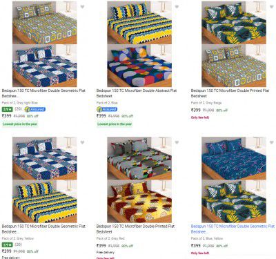 ( Pack Of 2) Bedspun Bedsheet @ Rs 399