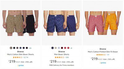 Pack of 2 Men Boxer Shorts @ ₹219