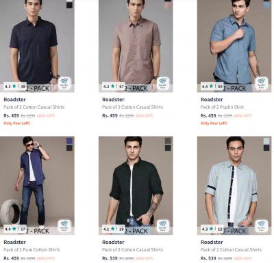 [ Pack Of 2 | Roadster Men's Shirts Starts at ₹459