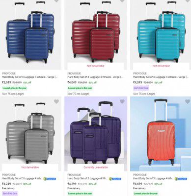 [ Pack Of 3 ] Provogue Suitcases Starts at Rs 3949