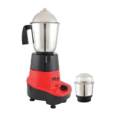 Padmashree 500 Watt Lifor Mixer Grinder | 2 Stainless Steel Jars | Chutney Jar, Liquidizing Jar | ABS Plastic Body Stainless Steel Blades | 3 Speed Options - Red