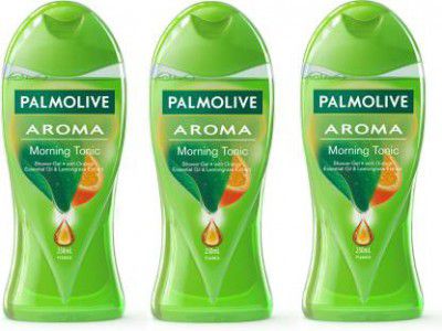 PALMOLIVE Aroma Morning Tonic Body Wash, Gel Based Shower Gel with 100% Natural Citrus Oil & Lemongrass Extracts - (3 x 250 ml)