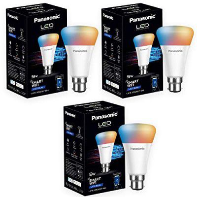 Panasonic B22 9 Watt Wi-Fi Enabled Smart Bulb, Compatible with Amazon Alexa and Google Assistant (16M Colours + Shades of White + Dimmable + Tuneable), Pack of 3