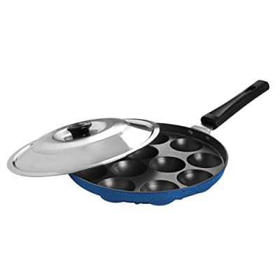 PANCA 12 Cavity Appam Maker Non Stick with lid,Aluminum Pan, Appe Maker, Appe Pan, Appe Tawa (Blue)