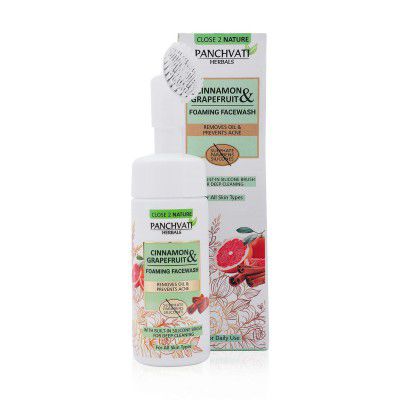 Panchvati Cinnamon & Grapefruit Foaming Face Wash With Built-In Face Brush For Deep Cleansing, 150 Ml - No Parabens, Sulphate, Silicones & Color