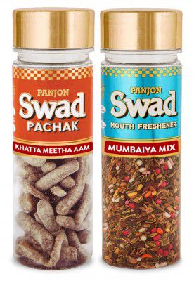 Panjon Swad Khatta Meetha Aam & Mumbaiya Mix (Mukhwas Mouth Fresheners) 2 Bottles, 260g