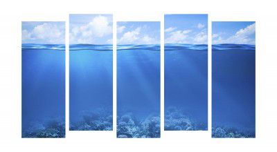 PAPER PLANE DESIGN Blue Ocean Sea Wall Art, Nature Painting For Wall Decoration, 5 Split Panel, Size 27 x 50 Inch