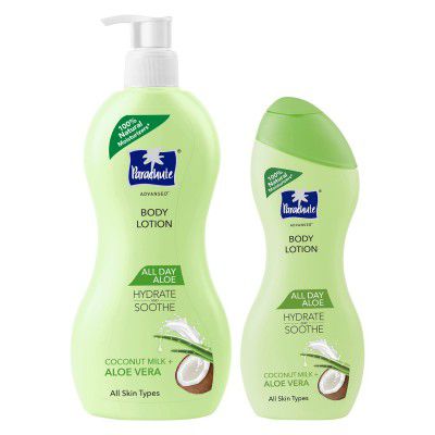 Parachute Advansed All Day Aloe Body Lotion, 100% Natural Moisturisers, 400ml + 250ml