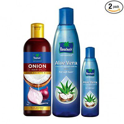 Parachute Advansed Aloe Vera - 250ml + 75ml Pack & Onion Hair Oil, Hair Growth Oil & Reduces hairfall , 200ml