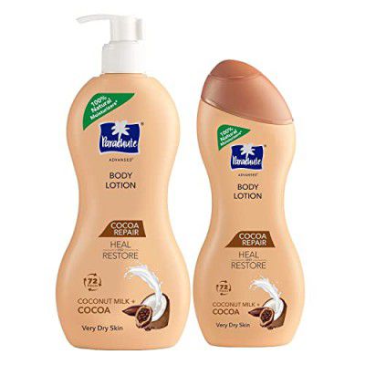 Parachute Advansed Cocoa Repair Body Lotion for Women & Men, Very Dry Skin, 400ml + 250ml| Pure Coconut Milk & Cocoa, 100% Natural, 72h Moisturisation