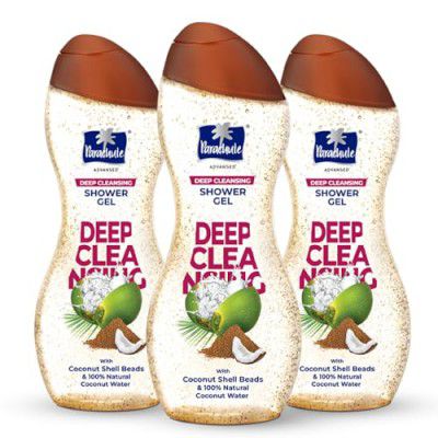 Parachute Advansed Deep Cleansing Shower Gel, Gentle Daily Exfoliation with Coconut Shell Beads and Coconut Water | 750ml, Pack of 3