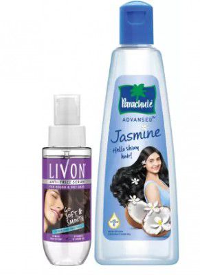 Parachute Advansed Jasmine Coconut Hair Oil, Shiny, Strong Hair & Livon Hair Serum for Women & Men  (2 Items in the set)