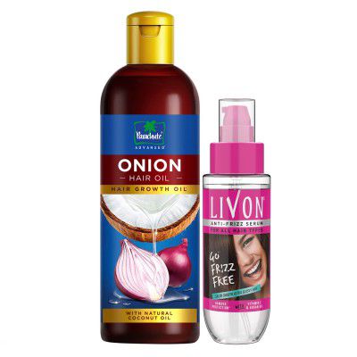 Parachute Advansed Onion Hair Oil, Hair Growth Oil, Reduces hairfall, 200ml & Livon Hair Serum for Women & Men, All Hair Types, Smooth, Frizz free & Glossy Hair, 50 ml