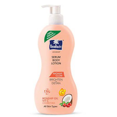 Parachute Advansed Radiant Glow Body Lotion for Summer with UVA/UVB, Sun Protection, Brightening and Tan Removal, Coconut Milk, Vitamin-C, 100% Natural, All Skin Types, 400ml