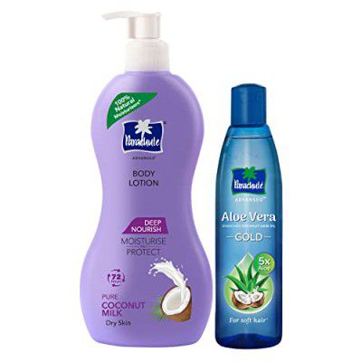 Parachute Advansed Body Lotion Deep Nourish, 400ml & Aloe Vera Gold Coconut Hair Oil, Makes Hair Sooperr Soft, 400 ml