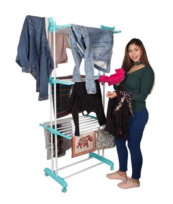 Parasnath Aqua 6 Layer Steel Clothes Drying Stand with Breaking Wheel System - Made in India